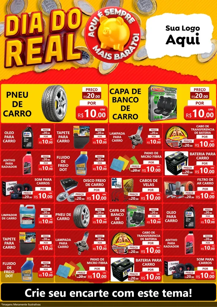 Modelo de Encarte para Encarte A4 Vertical com o tema Dia Do Real para Auto peças