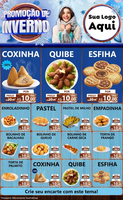 Modelo de Encarte para Encarte Grande com o tema Promoção de Inverno para Salgadaria