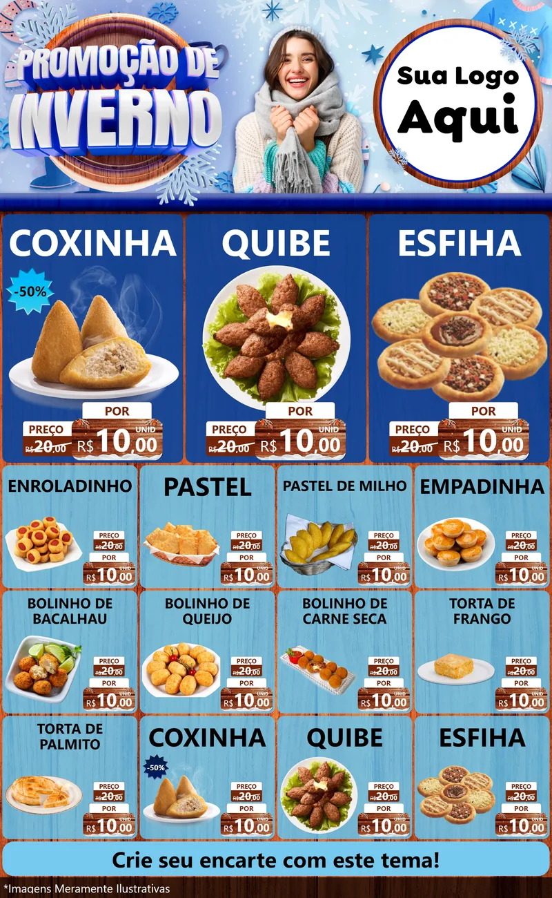 Modelo de Encarte para Encarte Grande com o tema Promoção de Inverno para Salgadaria