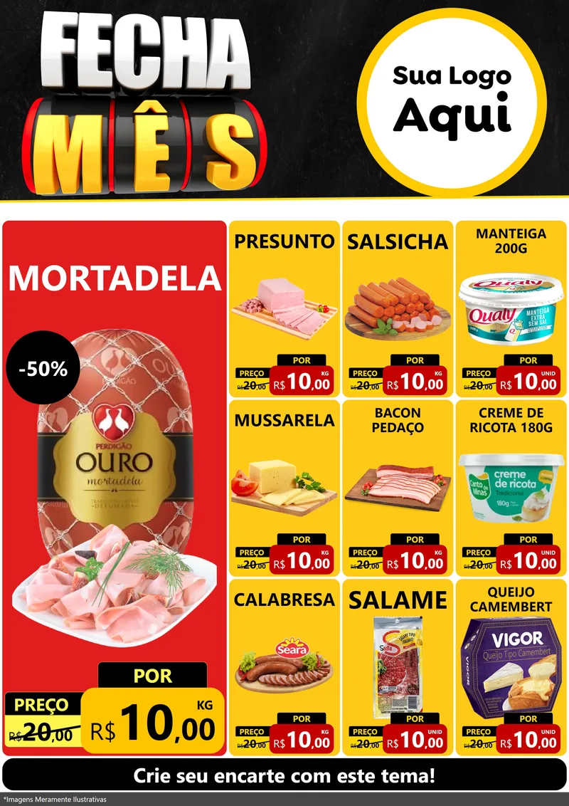 Modelo de Encarte para Encarte A4 Vertical com o tema Fecha Mês para Frios e Laticínios