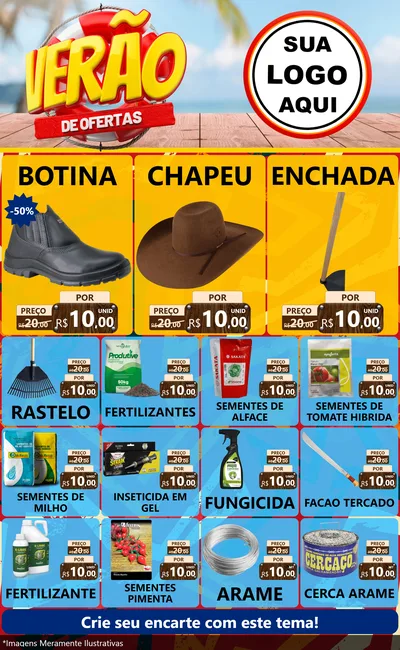 Modelo de Encarte para Encarte Grande com o tema Verão de Ofertas para Agropecuária