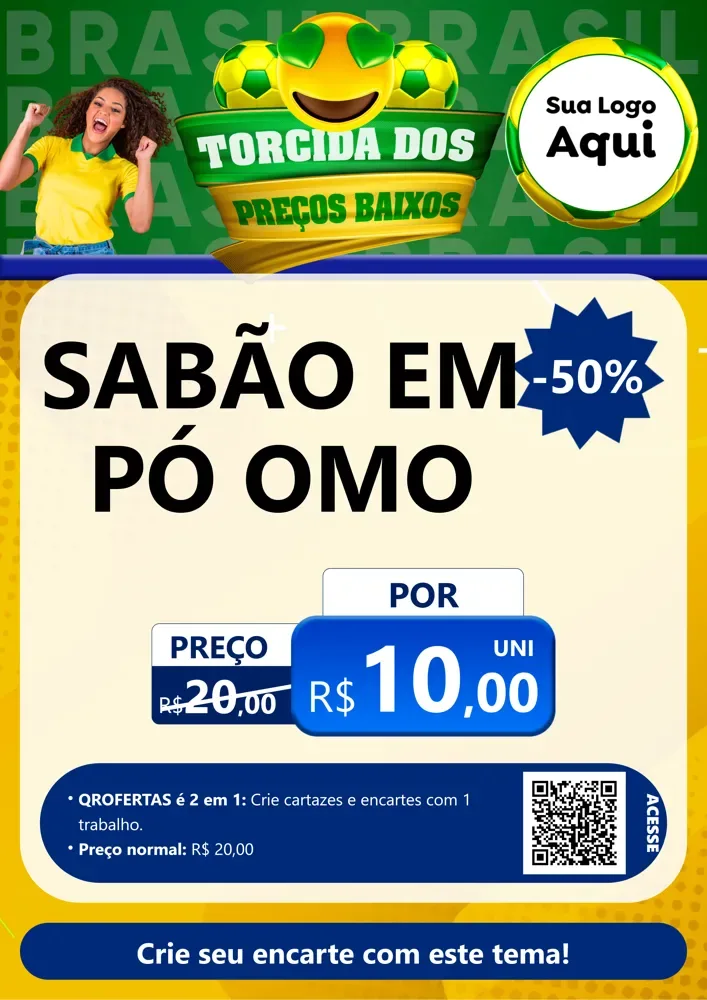 Modelo de Cartaz para Cartaz A4 Vertical com o tema Torcida dos Preços Baixos - Copa para Produtos de Limpeza