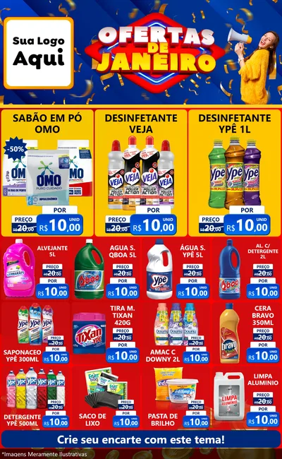 Modelo de Encarte para Encarte Grande com o tema Ofertas de Janeiro para Produtos de Limpeza