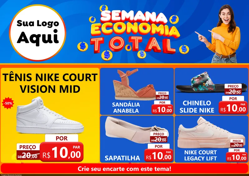 Modelo de Encarte para Encarte A4 Horizontal com o tema Semana Economia Total para Calçados