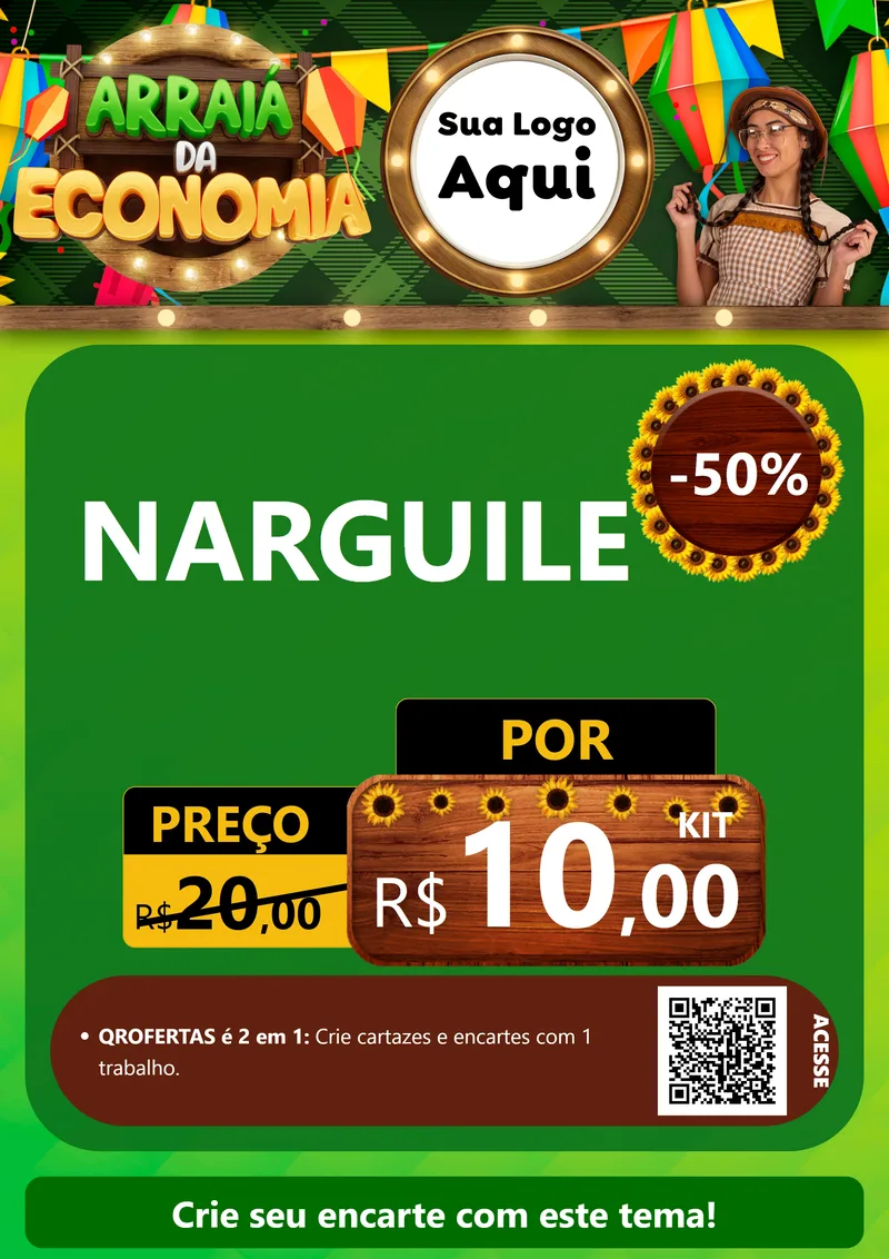 Modelo de Cartaz para Cartaz A4 Vertical com o tema Arraiá de Economia para Tabacaria