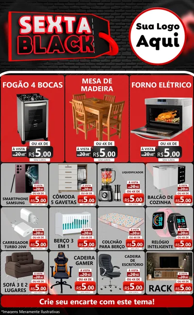 Modelo de Encarte para Encarte Grande com o tema Sexta Black para Móveis e Eletro