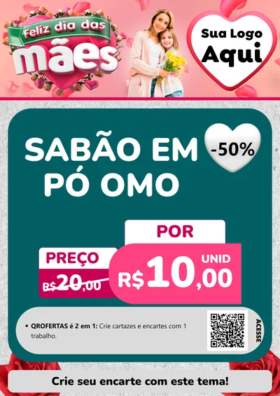 Modelo de Cartaz para Cartaz A4 Vertical com o tema Feliz Dia das Mães para Produtos de Limpeza
