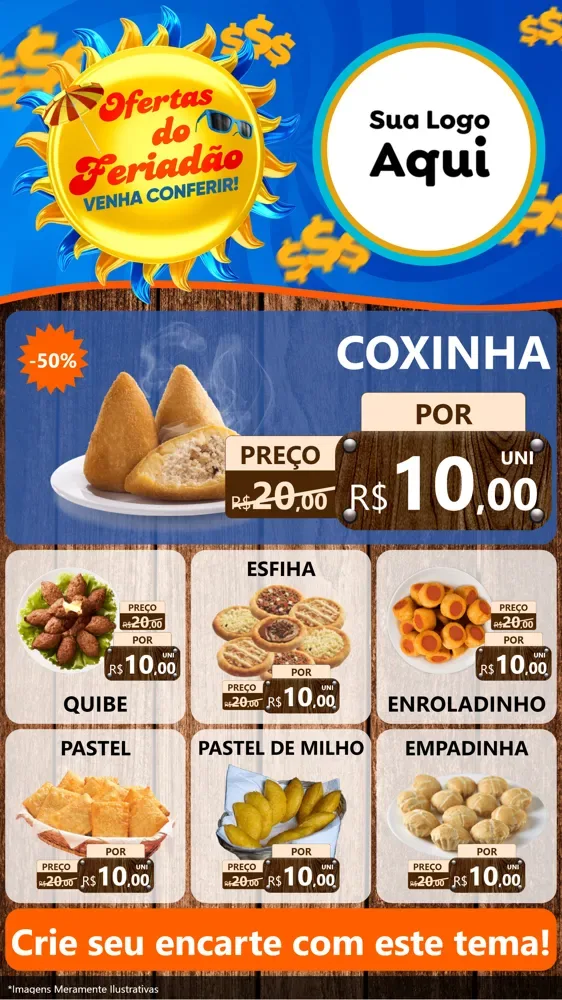 Modelo de Rede Social para Stories com o tema Ofertas do Feriadão para Salgadaria
