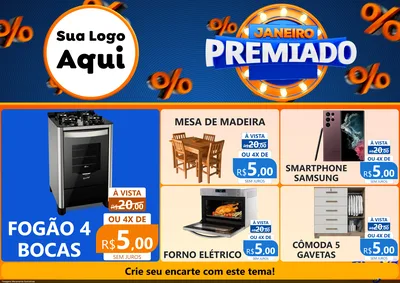 Modelo de Encarte para Encarte A4 Horizontal com o tema Janeiro Premiado para Móveis e Eletro