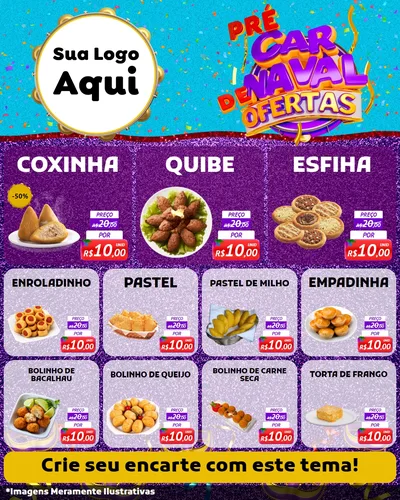 Modelo de Rede Social para Feed Instagram com o tema Pré Carnaval de Ofertas para Salgadaria