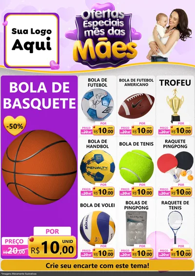 Modelo de Encarte para Encarte A4 Vertical com o tema Ofertas Especiais - Mês das Mães para Artigos Esportivos