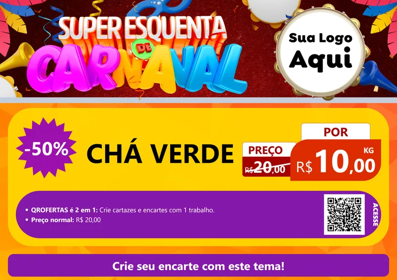 Modelo de Cartaz para Cartaz A4 Horizontal com o tema Super Esquenta de Carnaval para Produtos Naturais