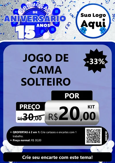 Modelo de Cartaz para Cartaz A4 Vertical com o tema Promoção de Aniversário - 15 Anos para Cama, Mesa e Banho