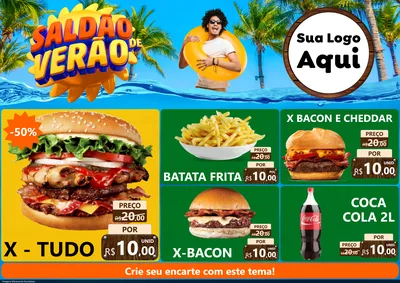 Modelo de Encarte para Encarte A4 Horizontal com o tema Saldão de Verão para Hamburgueria