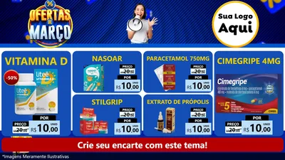 Modelo de TV para TV Horizontal com o tema Ofertas de Março para Farmácia