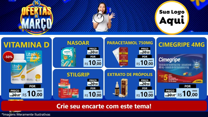 Modelo de TV para TV Horizontal com o tema Ofertas de Março para Farmácia