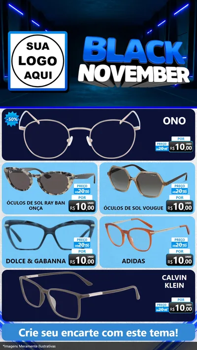 Modelo de TV para TV Vertical com o tema Black November para Óticas