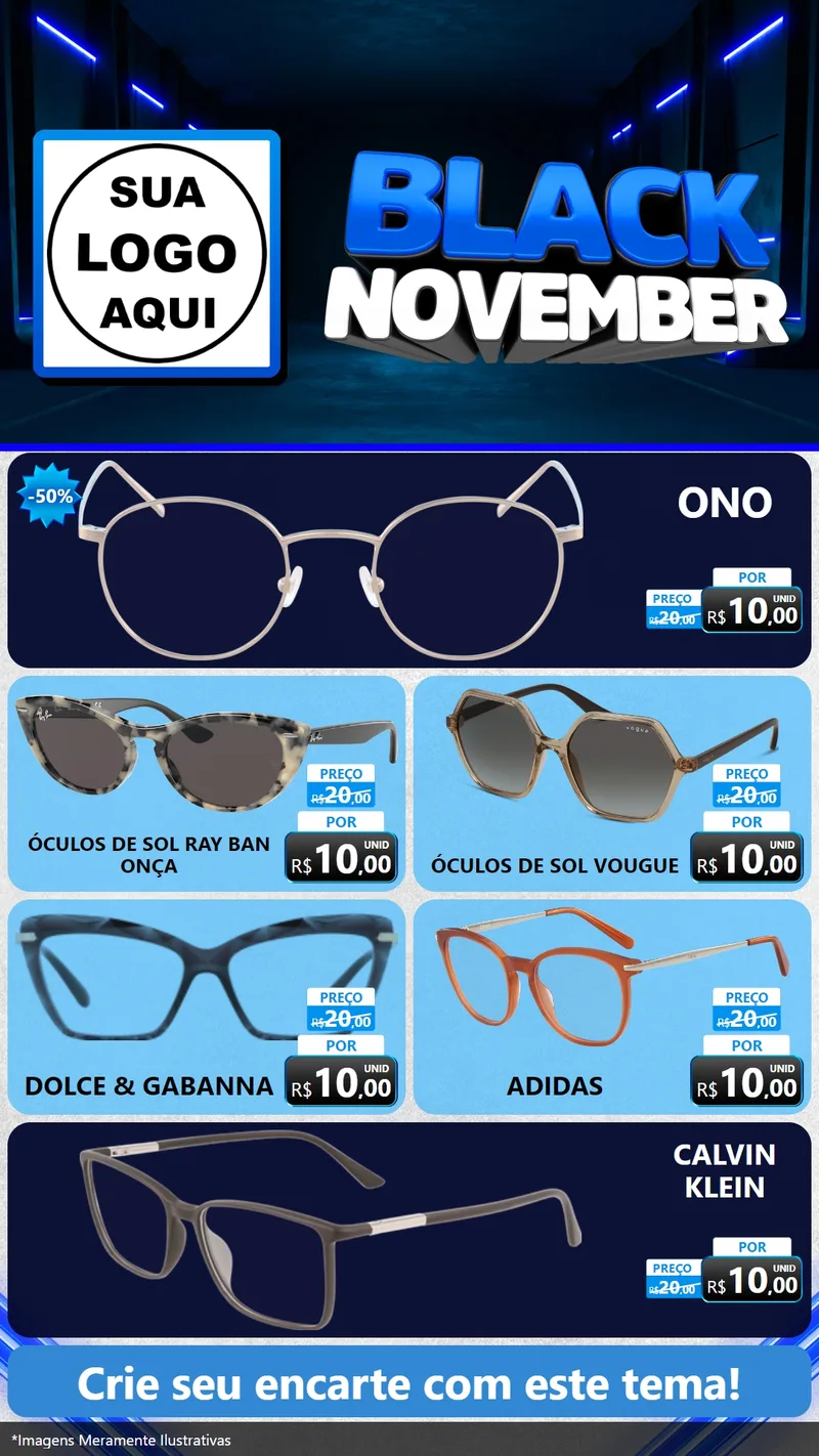 Modelo de TV para TV Vertical com o tema Black November para Óticas