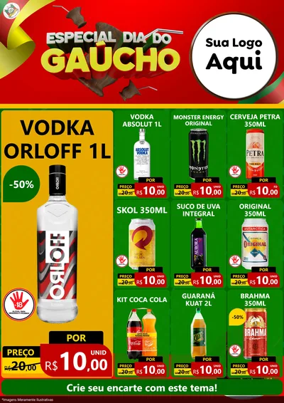 Modelo de Encarte para Encarte A4 Vertical com o tema Especial Dia do Gaúcho para Distribuidora de bebidas