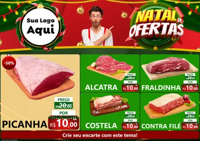 Modelo de Encarte para Encarte A4 Horizontal com o tema Natal de Ofertas para Açougue