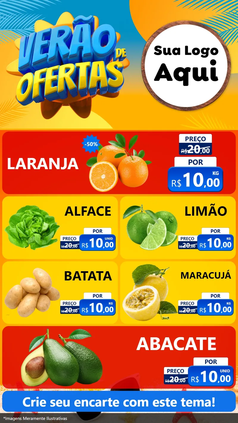 Modelo de TV para TV Vertical com o tema Verão de Ofertas para Hortifrúti