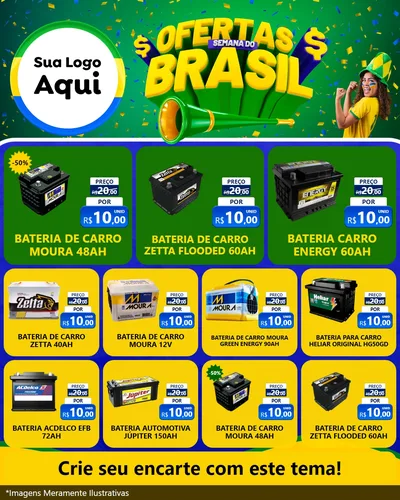 Modelo de Rede Social para Feed Instagram com o tema Ofertas Semana do Brasil para Baterias Elétricas
