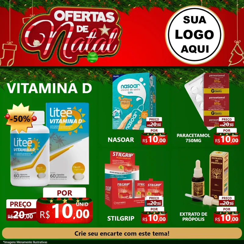 Modelo de Rede Social para Feed Facebook com o tema Ofertas de Natal para Farmácia