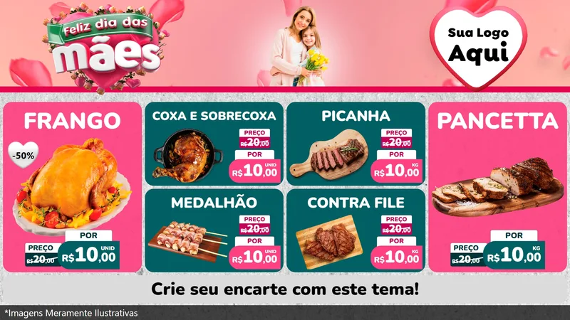 Modelo de TV para TV Horizontal com o tema Feliz Dia das Mães para Assados