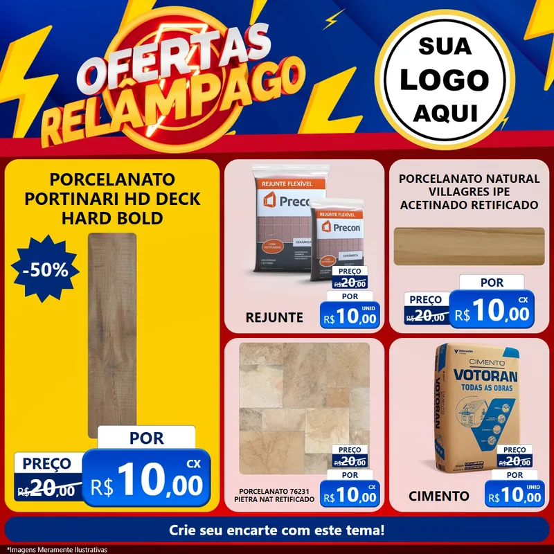 Modelo de Rede Social para Feed Facebook com o tema Ofertas Relâmpago para Pisos e revestimentos