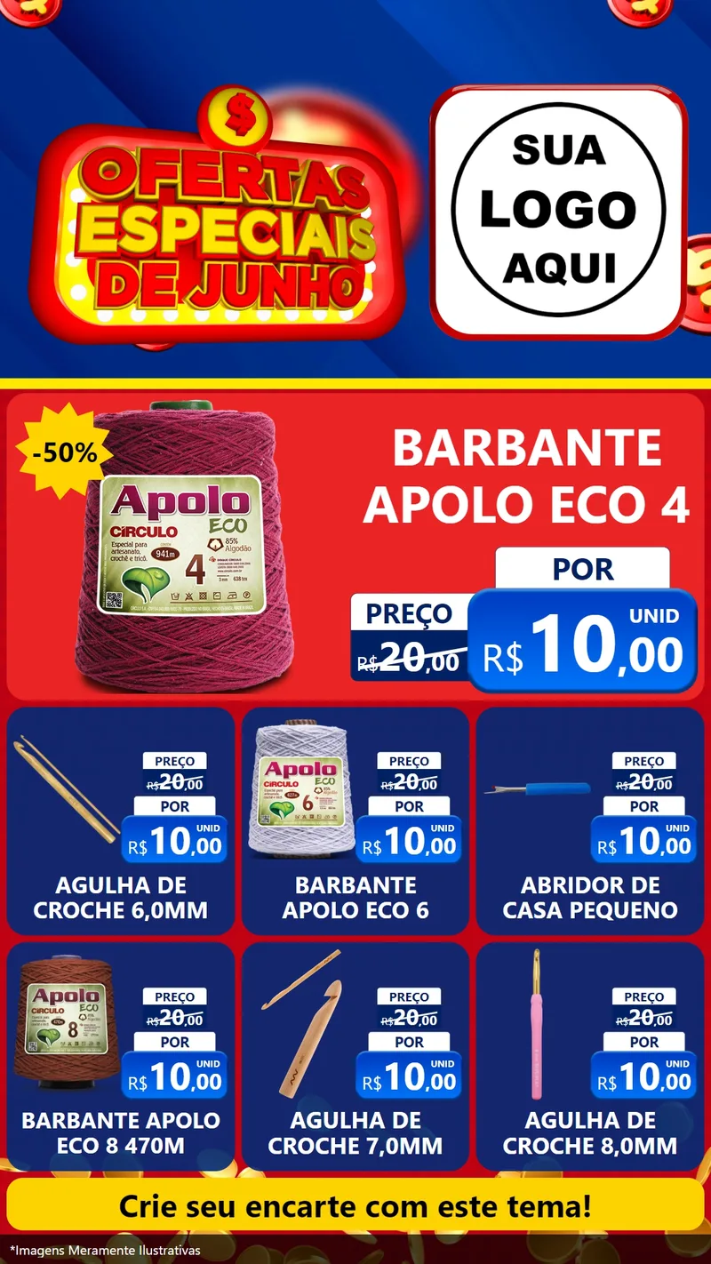 Modelo de Rede Social para Stories com o tema Ofertas Especiais de Junho para Armarinho e Aviamentos