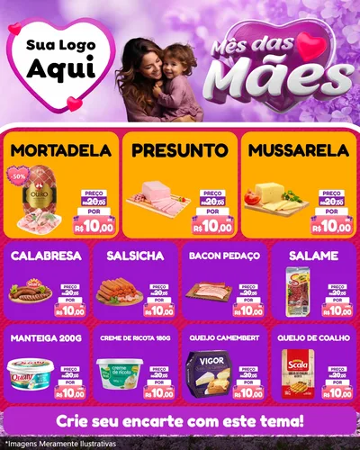 Modelo de Rede Social para Feed Instagram com o tema Mês das Mães para Frios e Laticínios