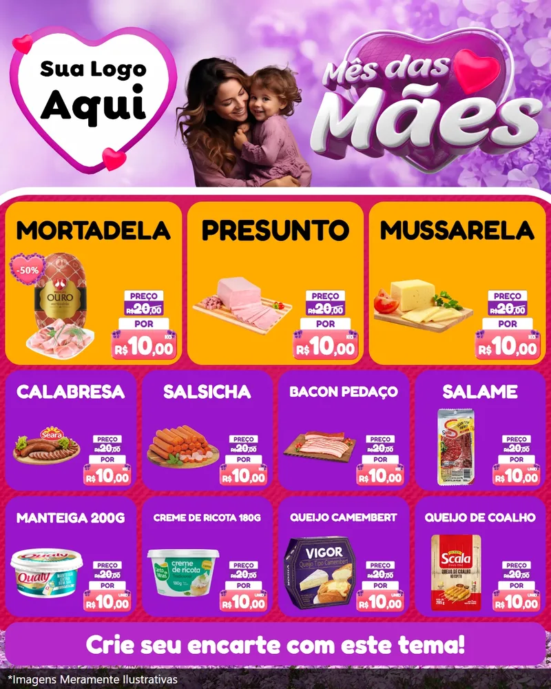 Modelo de Rede Social para Feed Instagram com o tema Mês das Mães para Frios e Laticínios