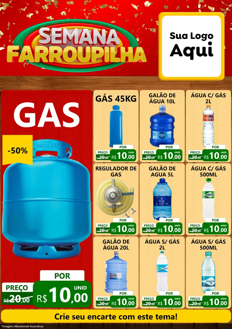 Modelo de Encarte para Encarte A4 Vertical com o tema Semana Farroupilha para Água e gás