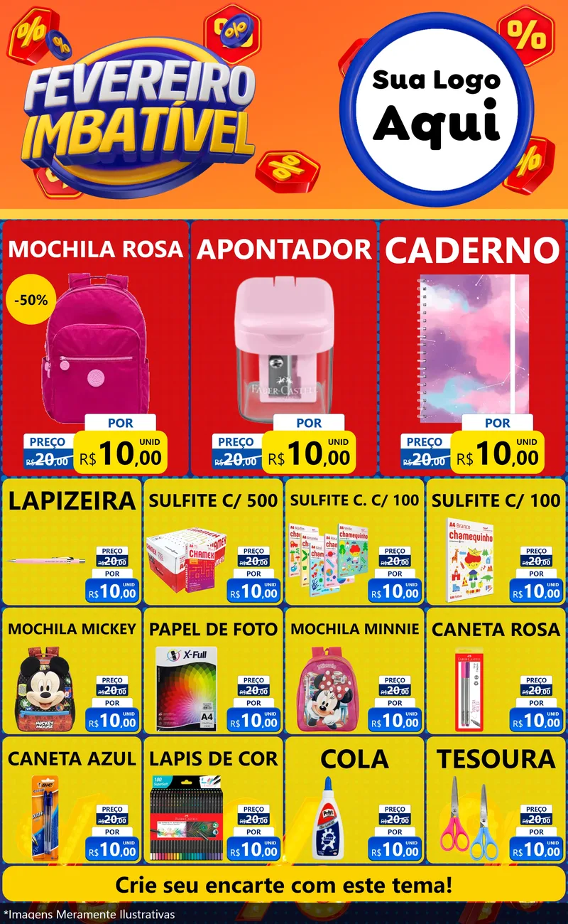 Modelo de Encarte para Encarte Grande com o tema Fevereiro Imbatível para Papelaria