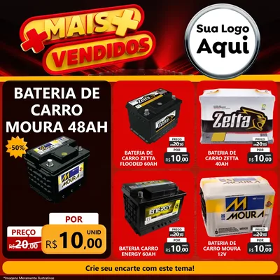 Modelo de Rede Social para Feed Facebook com o tema Mais Vendidos para Baterias Elétricas