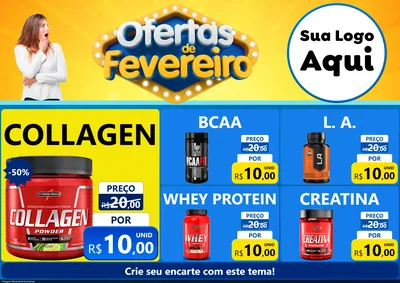 Modelo de Encarte para Encarte A4 Horizontal com o tema Ofertas de Fevereiro para Suplementos alimentares