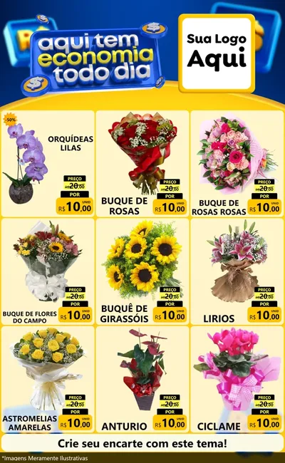 Modelo de Encarte para Encarte Grande com o tema Aqui Tem Economia Todo Dia para Floricultura e jardim