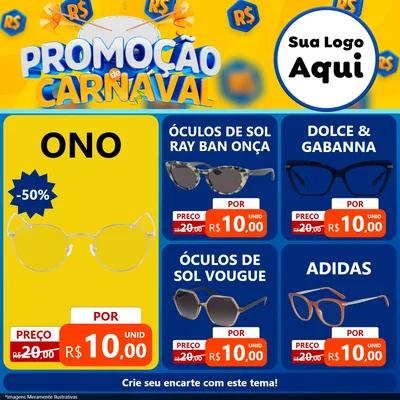 Modelo de Rede Social para Feed Facebook com o tema Promoção de Carnaval para Óticas