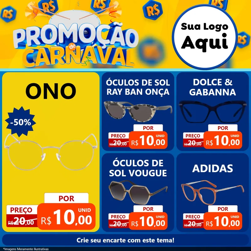 Modelo de Rede Social para Feed Facebook com o tema Promoção de Carnaval para Óticas
