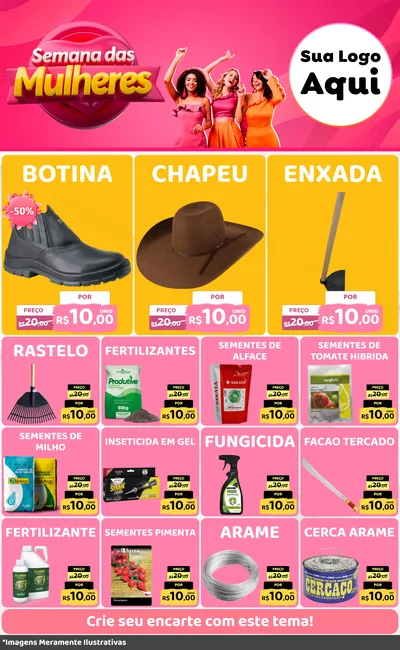 Modelo de Encarte para Encarte Grande com o tema Semana das Mulheres para Agropecuária