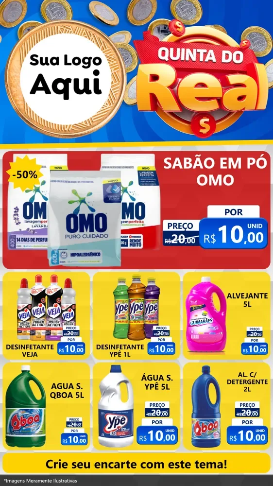 Modelo de Rede Social para Stories com o tema Quinta do Real para Produtos de Limpeza
