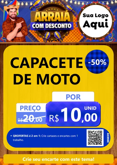 Modelo de Cartaz para Cartaz A4 Vertical com o tema Arraiá Com Desconto para Moto peças