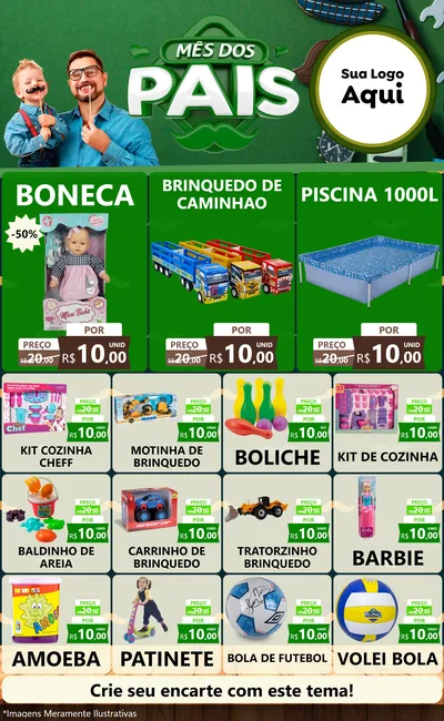 Modelo de Encarte para Encarte Grande com o tema Mês dos Pais para Brinquedos