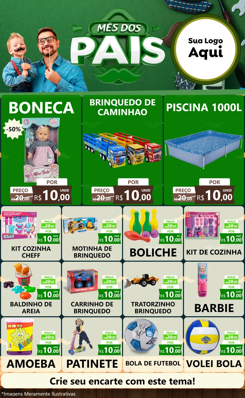 Modelo de Encarte para Encarte Grande com o tema Mês dos Pais para Brinquedos