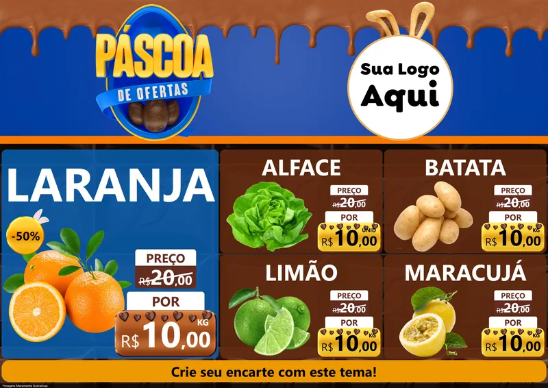 Modelo de Encarte para Encarte A4 Horizontal com o tema Páscoa de Ofertas para Hortifrúti