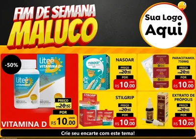 Modelo de Encarte para Encarte A4 Horizontal com o tema Final de Semana Maluco para Farmácia
