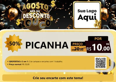 Modelo de Cartaz para Cartaz A4 Horizontal com o tema Agosto Mês do Desconto Louco para Açougue