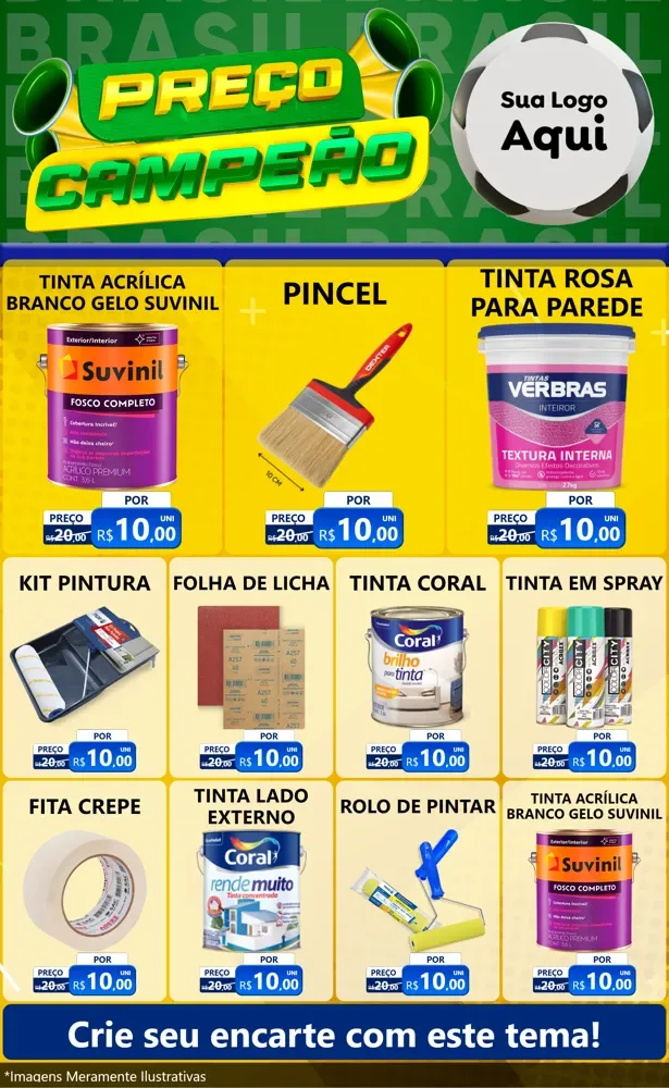 Modelo de Encarte para Encarte Grande com o tema Preço Campeão - Copa para Tintas e Ferramentas