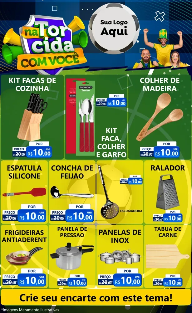 Modelo de Encarte para Encarte Grande com o tema Na Torcida Com Você - Copa para Utilidades Domésticas