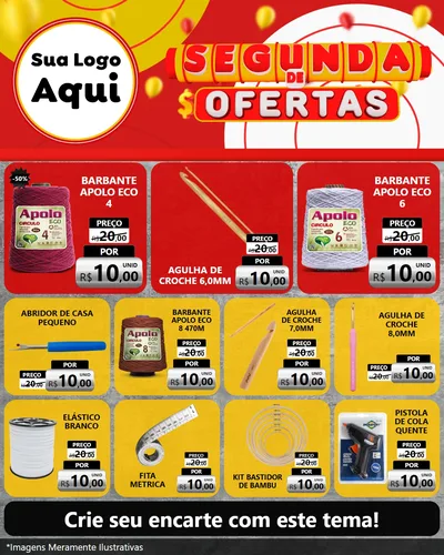 Modelo de Rede Social para Feed Instagram com o tema Segunda de Ofertas para Armarinho e Aviamentos